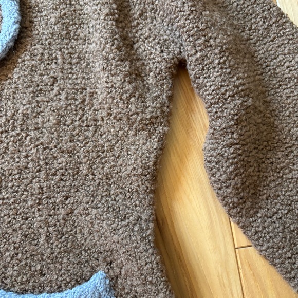 Y2K Anthropologie Sleeping On Snow Brown Boucle Blue Trim Cardigan Sweater - Picture 6 of 11